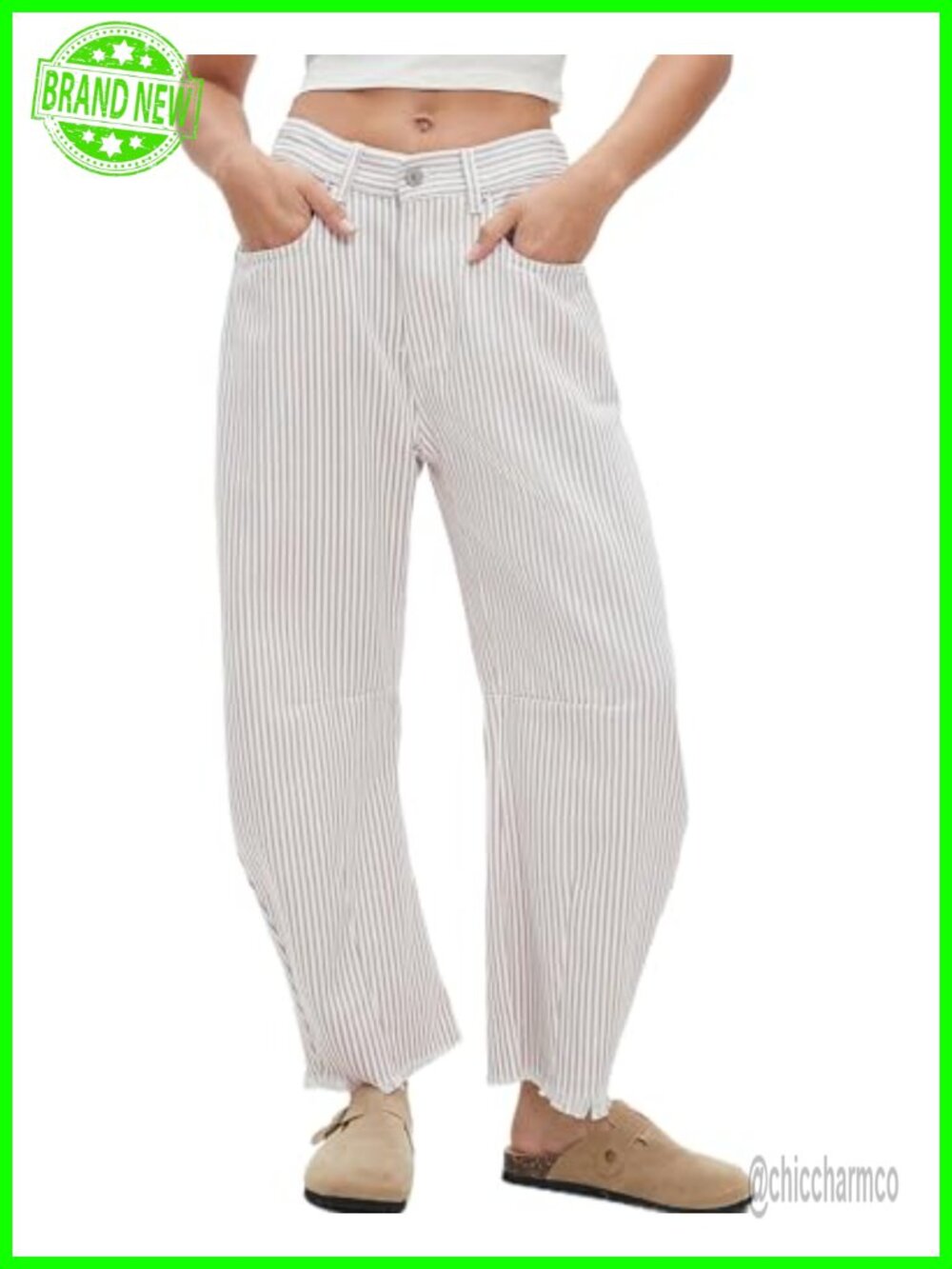 Women's Wide Leg Stripe Barrel Jeans Mid Rise Y2K Denim Pants
